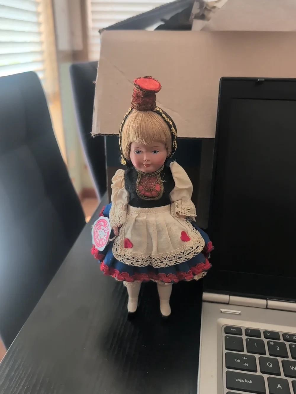 Vintage Austrian Trachen-Puppen Costume Doll with Blue, White & Red Outfit